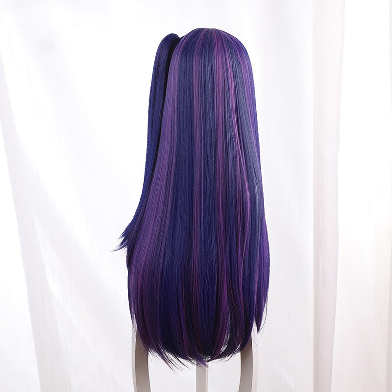 Blue Purple Highlight Single Sided Long Ponytail Cos Wig