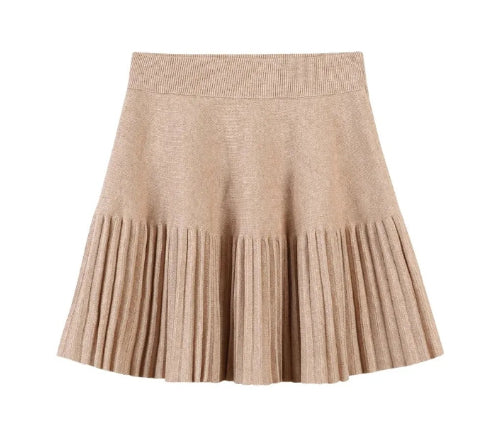 Womens Stretchy High-Waist Pleated Skirt Slim-Fit Outerwear Knitted Base Skirt