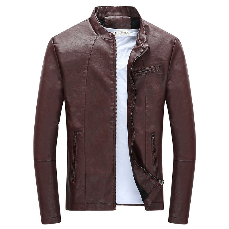 Men's leather jacket plus fleece