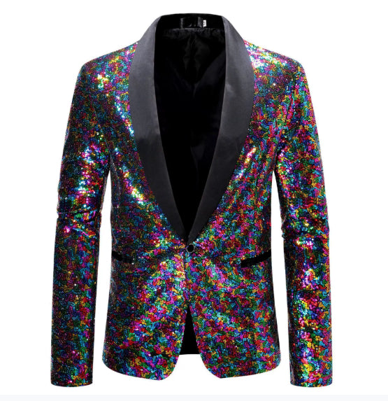 Men's Personality Solid Color Sequins Show Suit Jacket