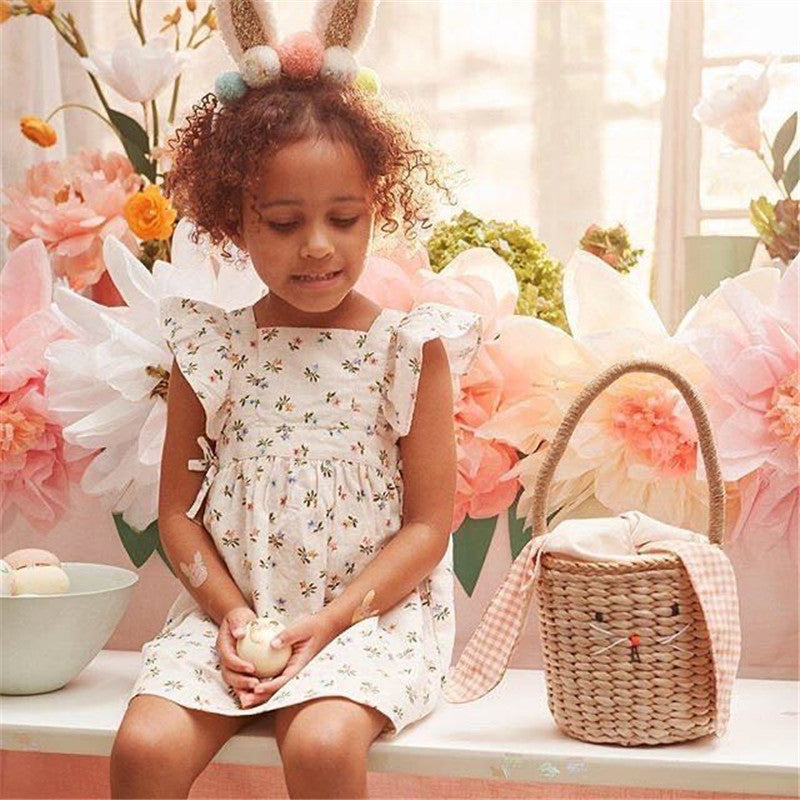 Children's Cartoon Big Ear Rabbit Straw Rattan Bag Decoration Props
