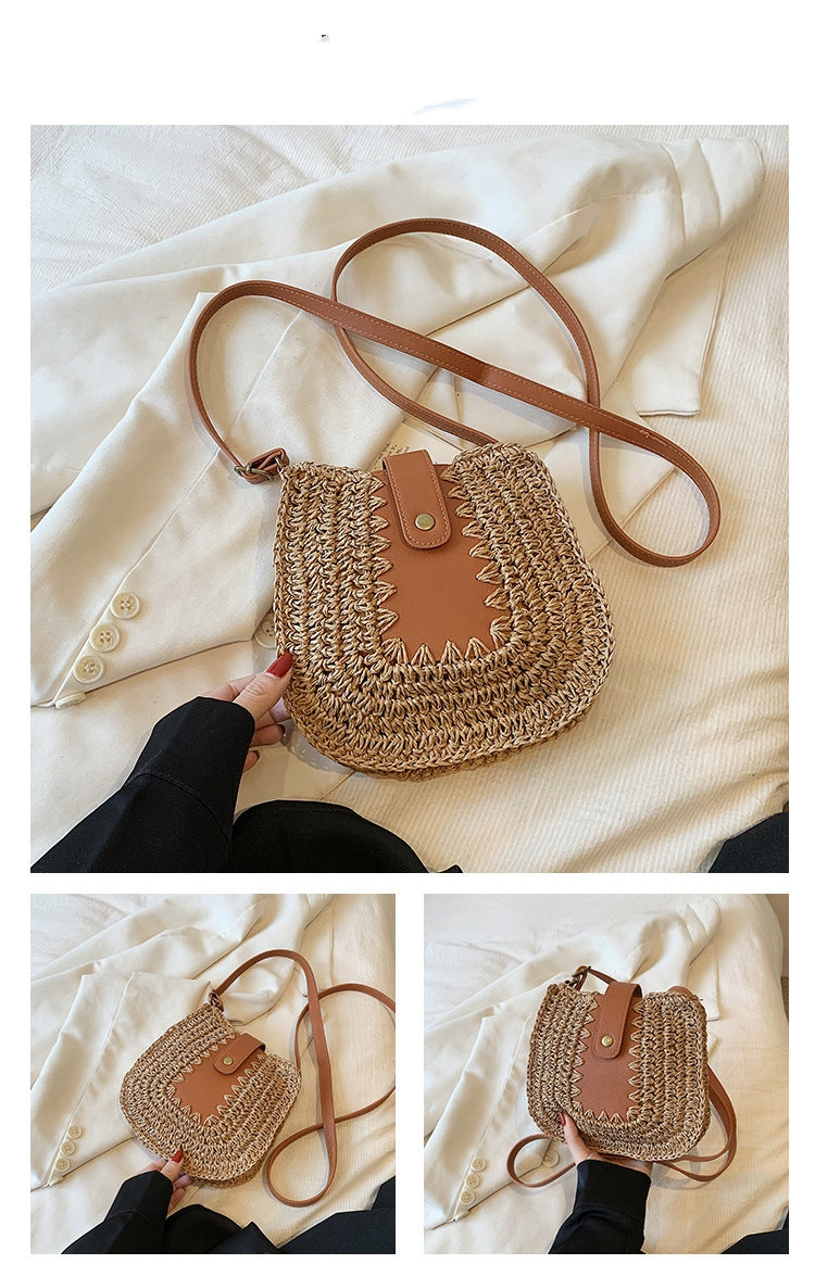 Large Capacity French Shoulder Straw BagPosture Stitching