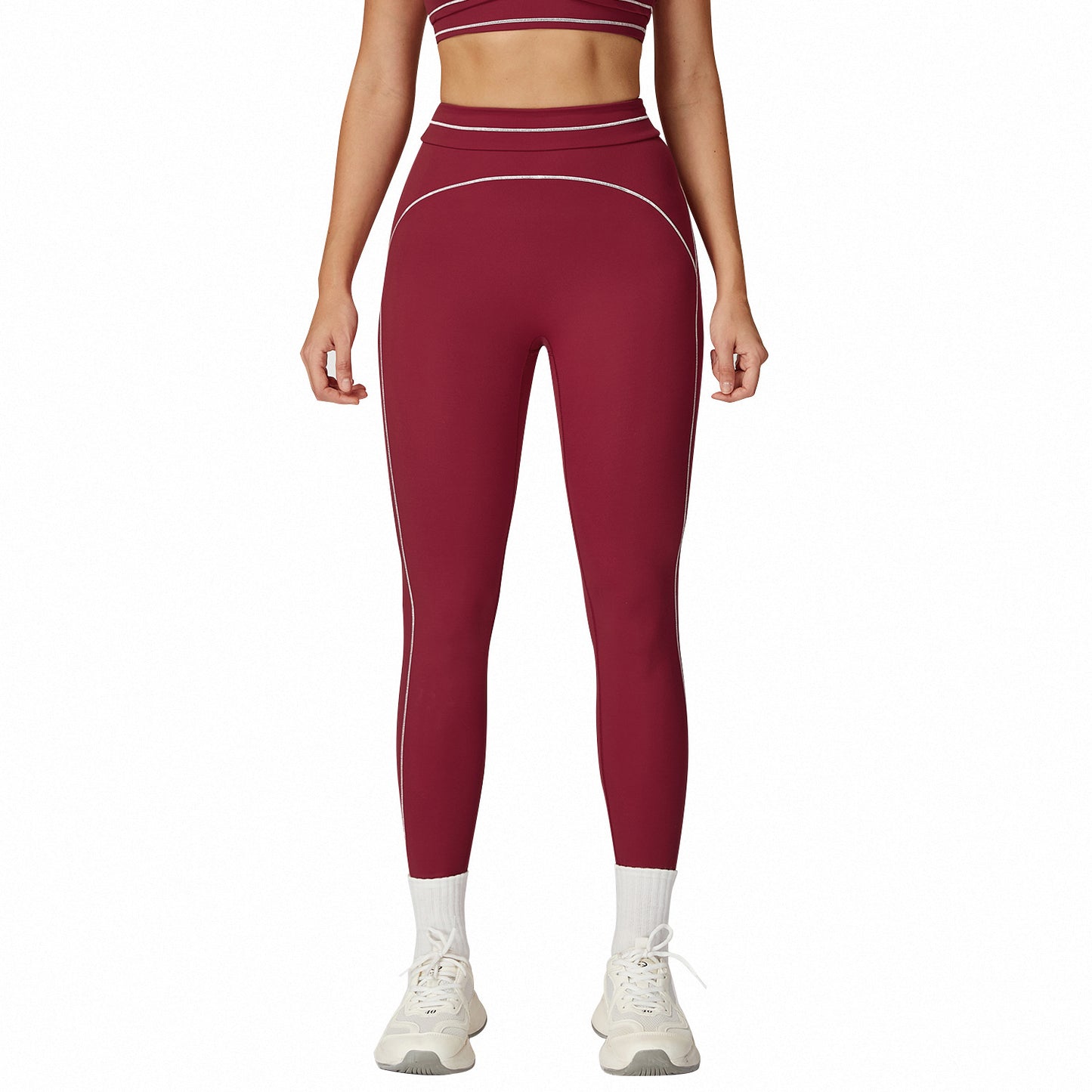 Contrast Color Brushed Yoga Trousers Fold High Waist