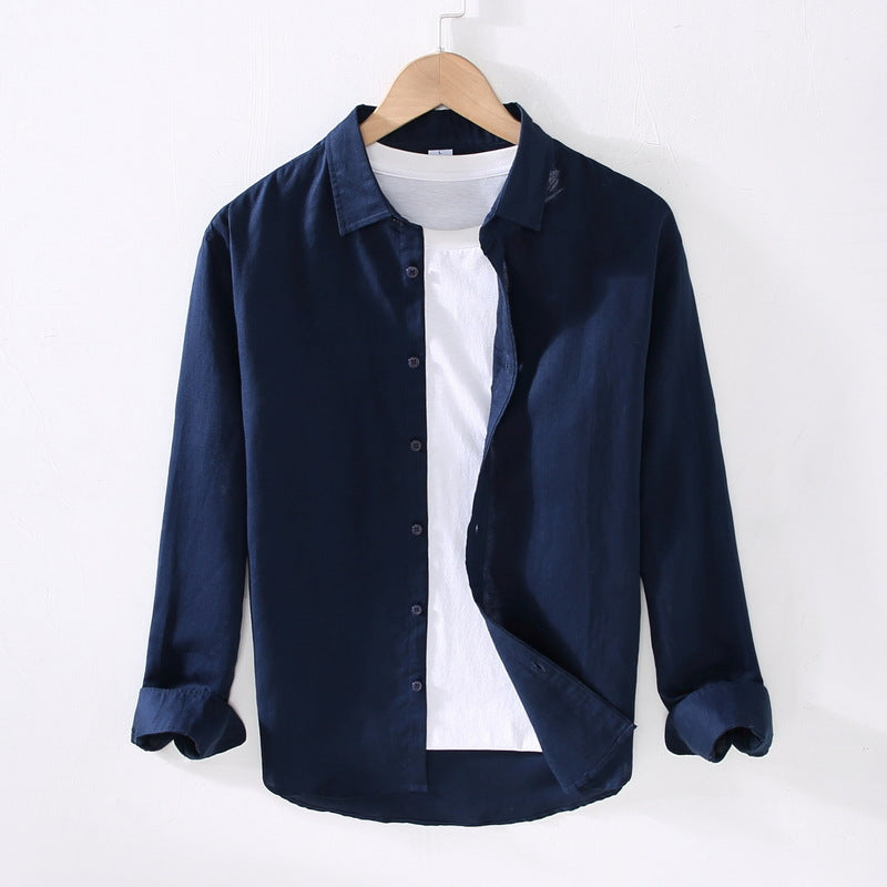 Spring And Summer New Long Sleeve Men's Cotton And Linen Shirt