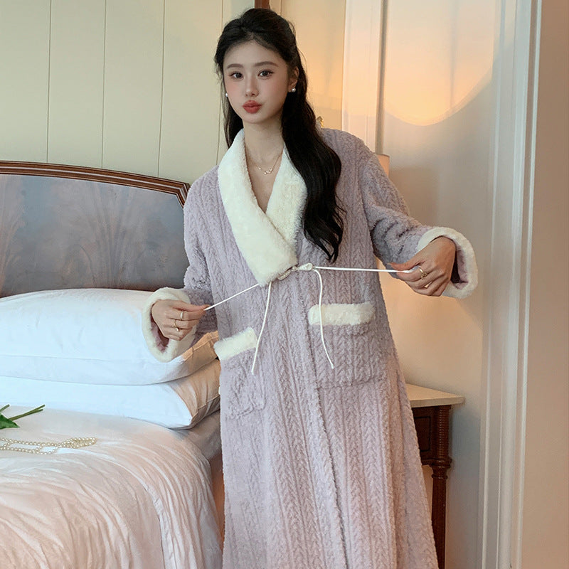 Womens Long Luxe Bathrobe-style Nightgown For Winter