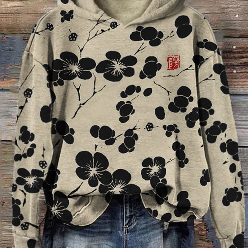 Fashion Spring And Autumn Plum Blossom Hooded Super Plus Size Loose-fitting Casual Pullover