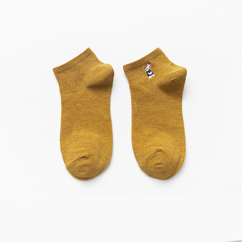 Socks Shallow Mouth Cartoon Embroidery Cute Japanese