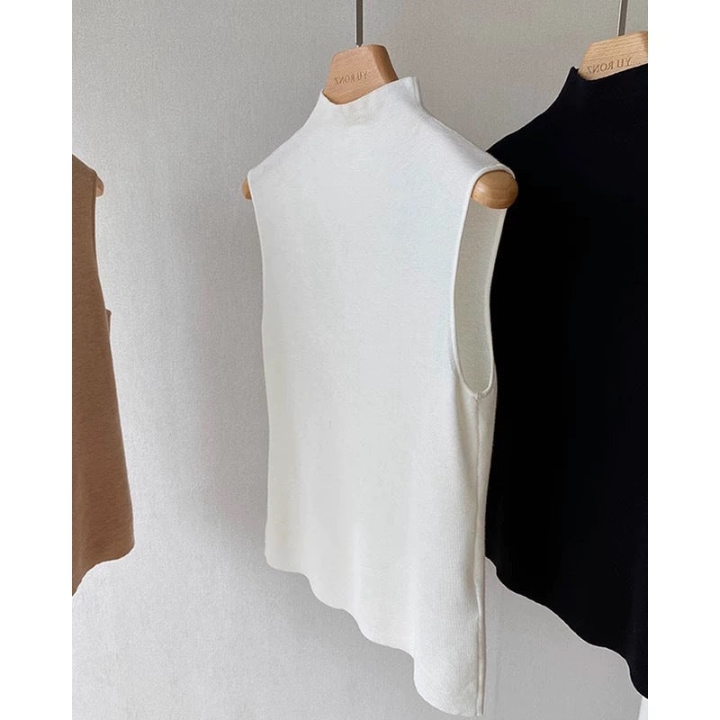 Alsidig halv-høj krave strikket vest camisole dametop