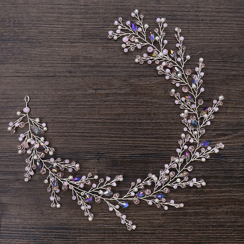 European And American Pink Handmade Crystal Headband