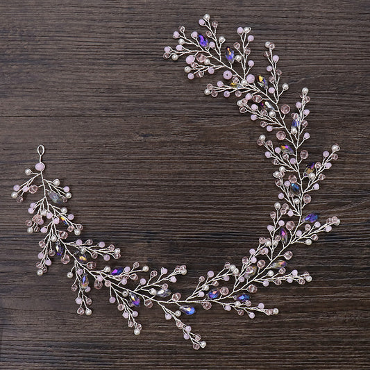European And American Pink Handmade Crystal Headband