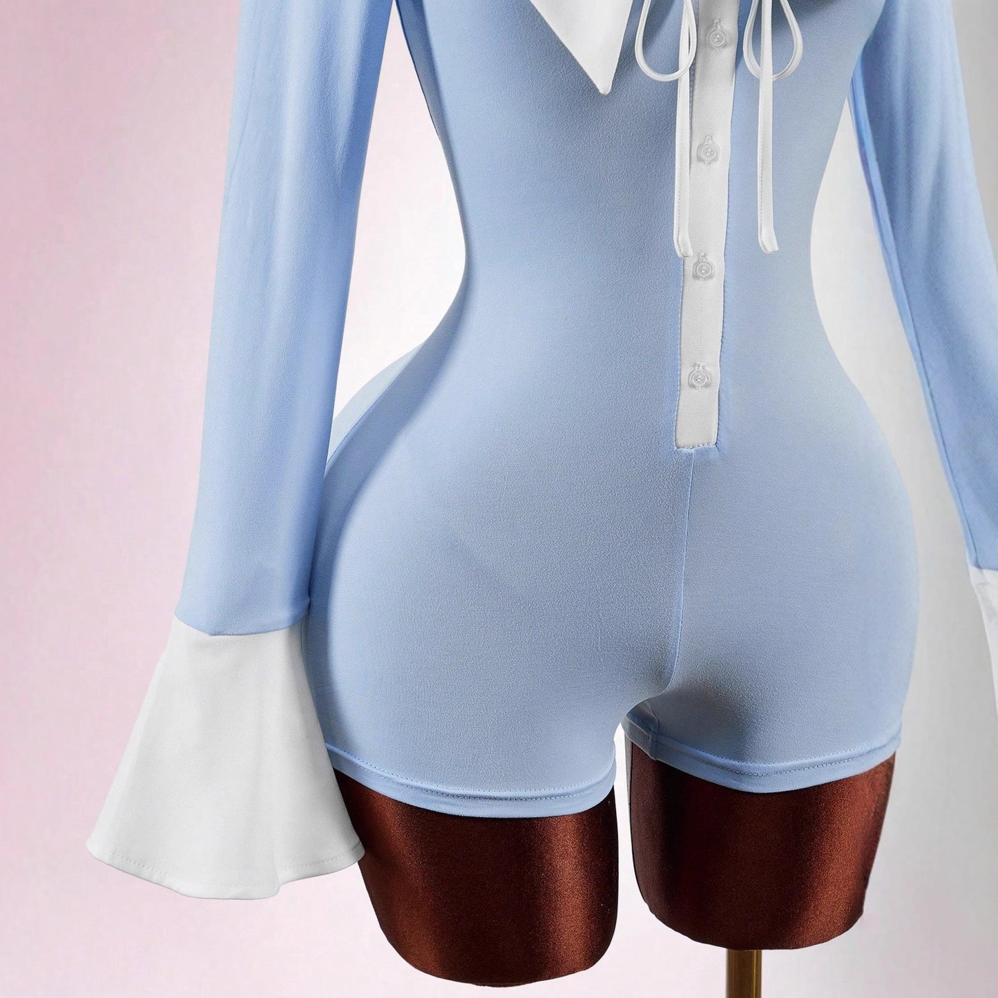 Turn-down Collar Bow-Knot Design Slimming Sweet Cinched Jumpsuit For Women