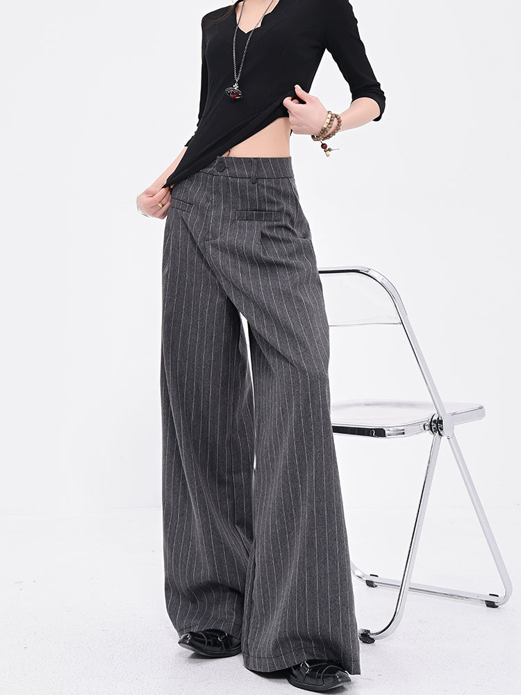 Vintage Stripe Black Suit Pants All-match Wide Leg Pants