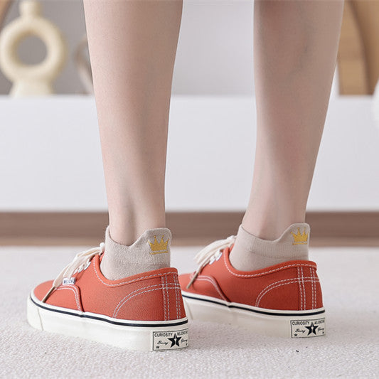Women's Heel Crown Embroidered Combed Cotton Low Top Low Cut Socks Boat Socks