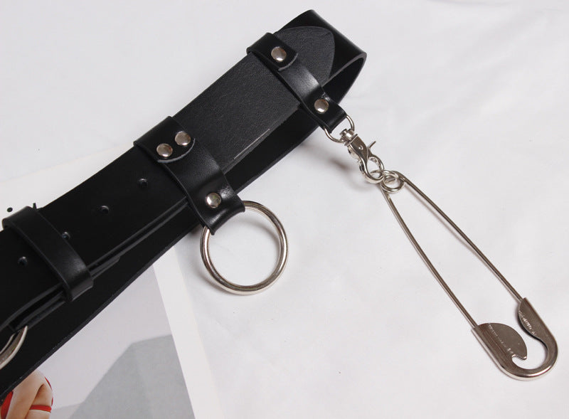 Keychain Schoolbag Pendant Big Pin Decorated Men's And Women's Leather Belt Girdle