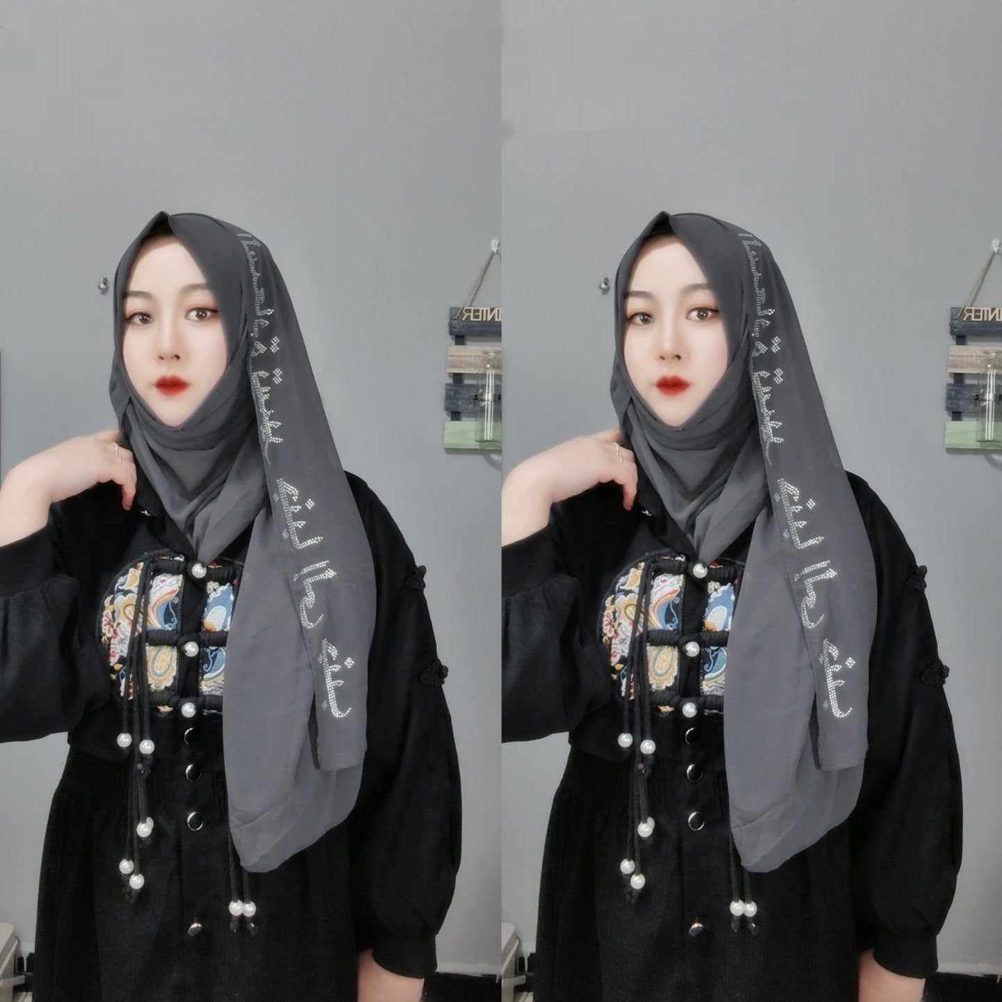 Letter New Pearl Chiffon Fabric Scarf