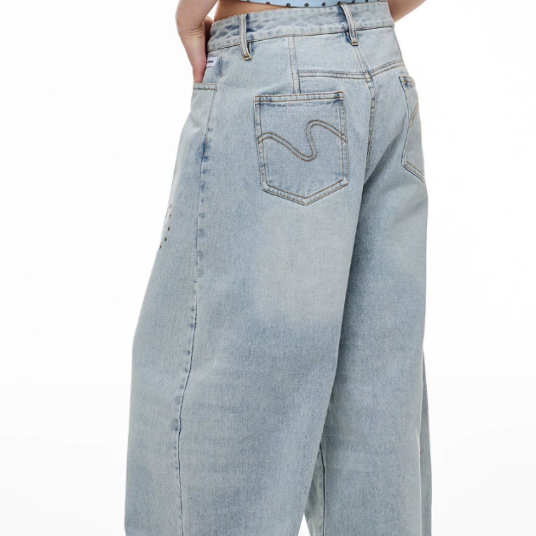 Jeans, Female Heavy Worker, Hot Stamping, Father, Doing Old