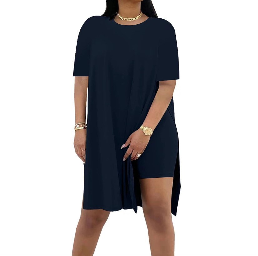 Summer Solid-Color Loose Crew-Neck Short-Sleeve Pants Two-Piece Set