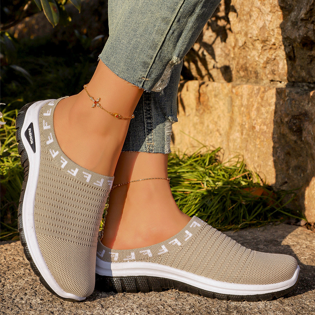 Baotou Semi-slip-on Casual Fashionable Versatile Chic Breathable Mesh Slip-on Pumps