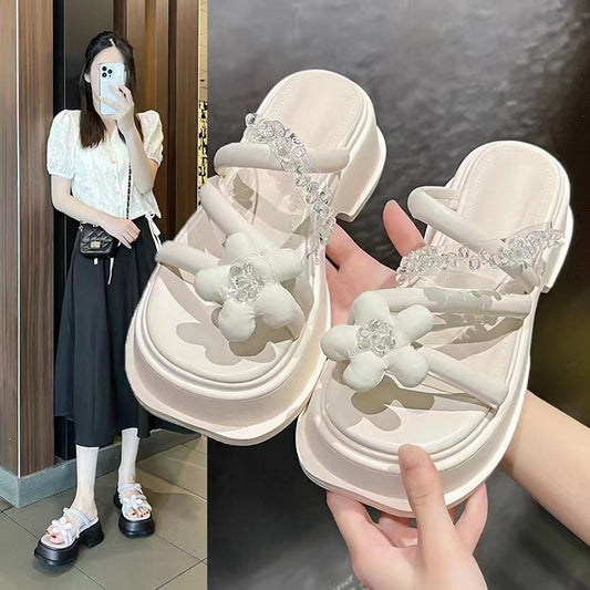 Fairy Style Flower Thick Sole Slippers