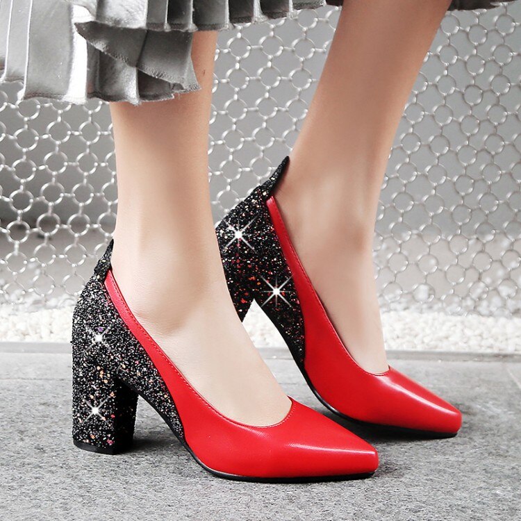 Women's shallow mouth thick heel low-top shoes