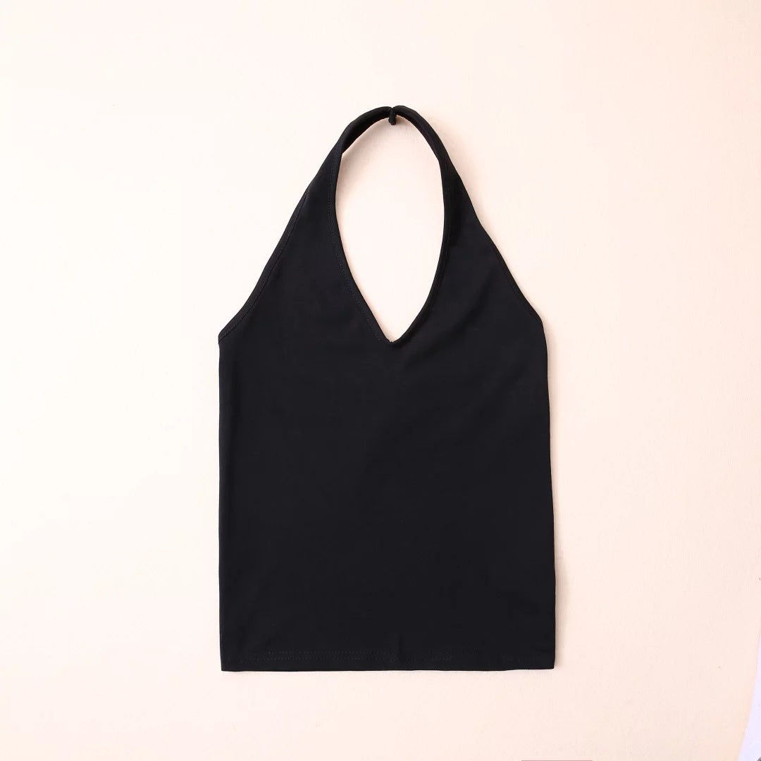 Solid Color Cropped Slim Back Showing Chest Halter Camisole