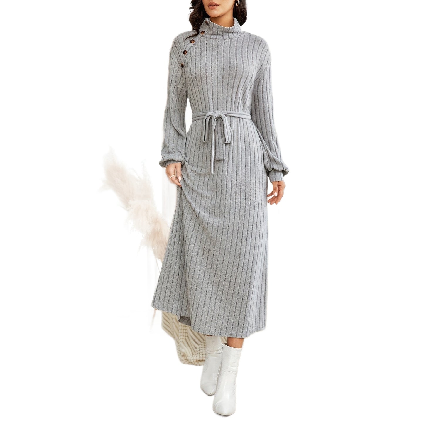 New High Neck Long Sleeve Dress