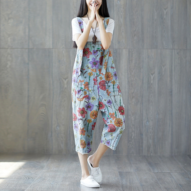 Women's Fashion Minimalist Washed Denim Strappy Trousers
