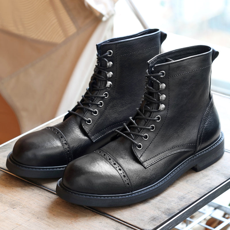 Men's Fashionable Casual Leather Shoes With Thick Soles