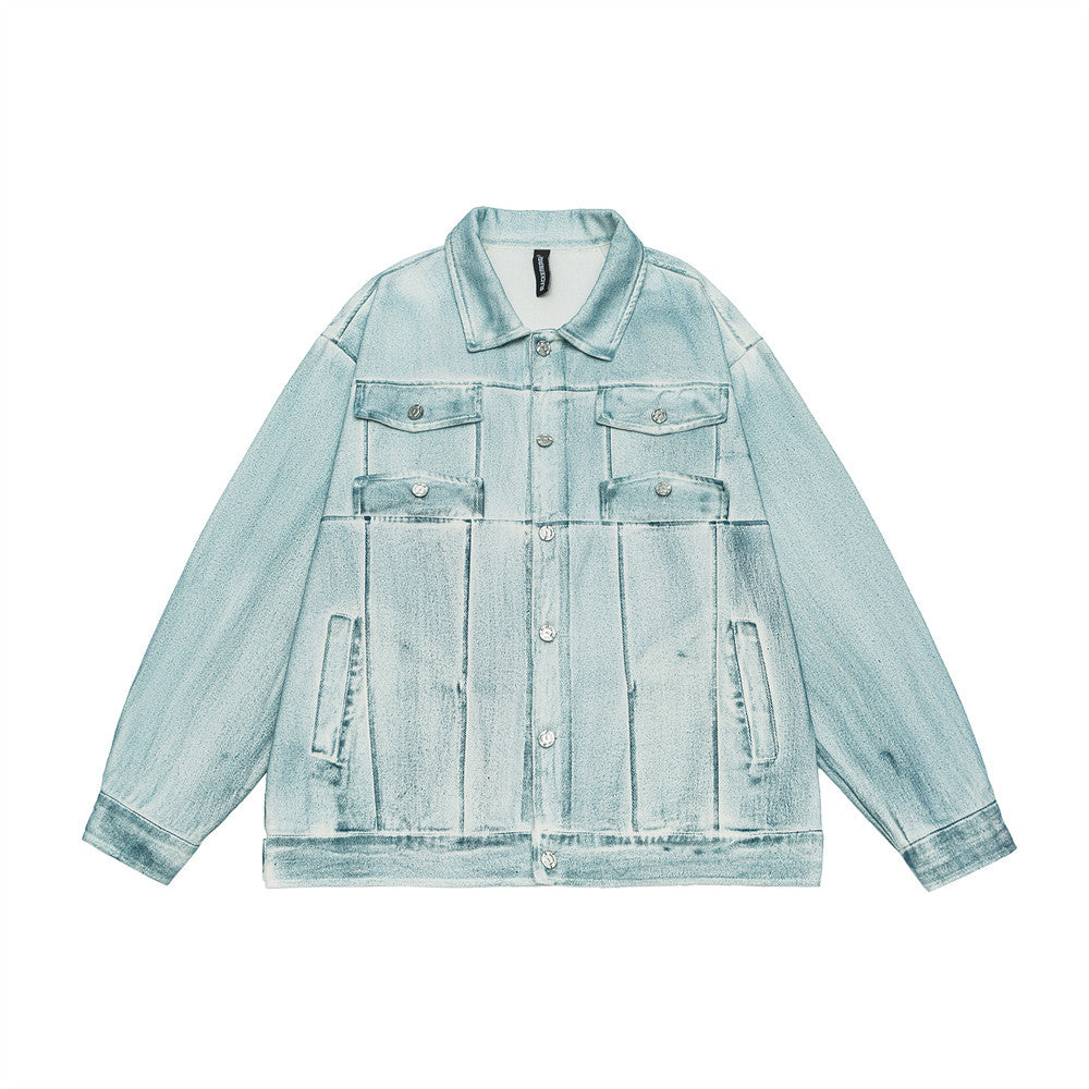 Trendy Niche Tie-dye Gradient Denim Jacket Coat Men