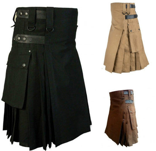 Bag Button Decorated Plaid Pleated Skirt For Men In Contrasting Colors