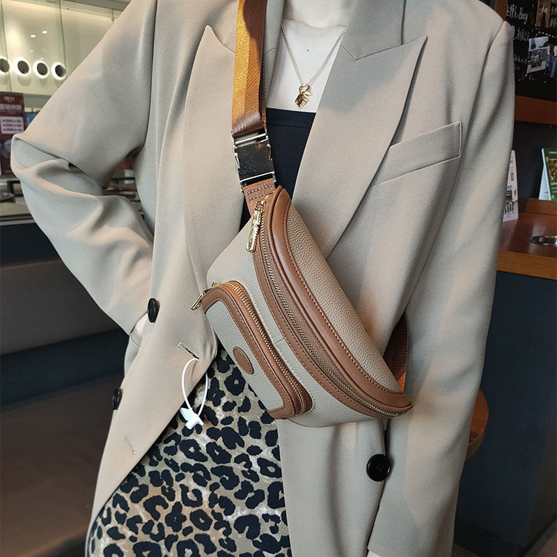 Dame Contrastfarvet Blødt Læder Skuldertaske med Stor Kapacitet og Lille Bærbar Crossbody-taske i Trendy Design