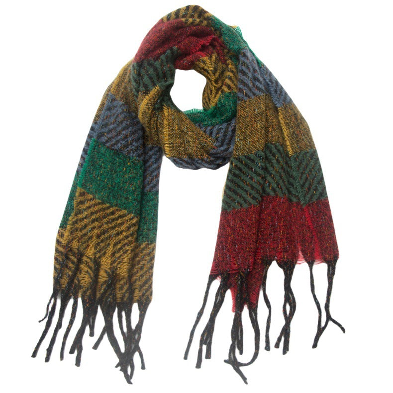 European And American Men's Women's Neck Warmer Striped Tassel Scarf