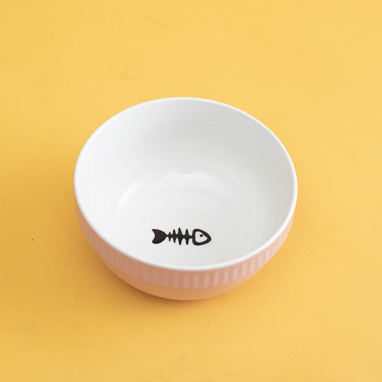 Ceramic Pet Bowl High Foot Neck Protection Snacks Anti-black Chin Oblique Mouth