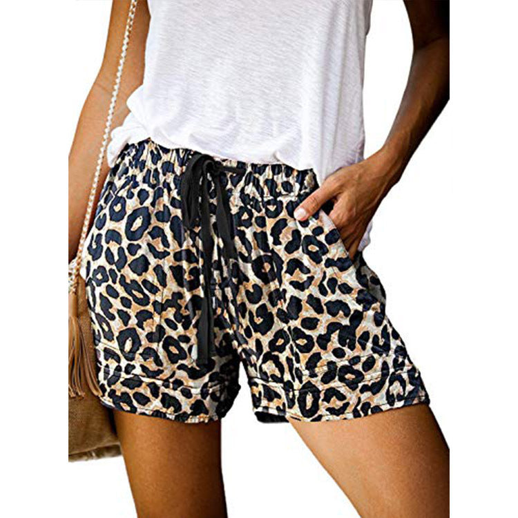 Casual elastic belt camouflage print high waist wide leg shorts