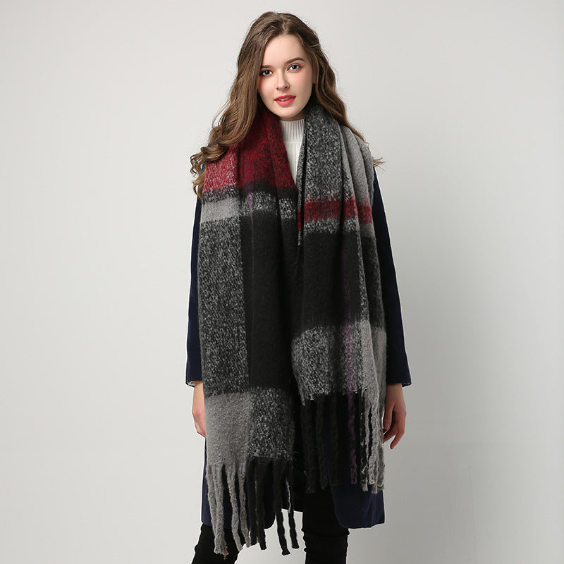 Tartan fringed long warm scarf