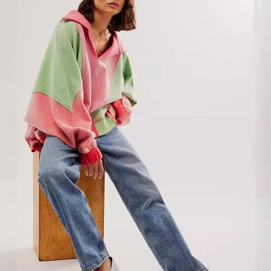 Løs og afslappet stil grænseoverskridende fritids-pullover-sweatshirt