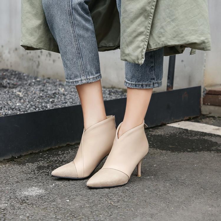 Fashion Simple And Versatile Pointed Toe Stitching Ankle Boots