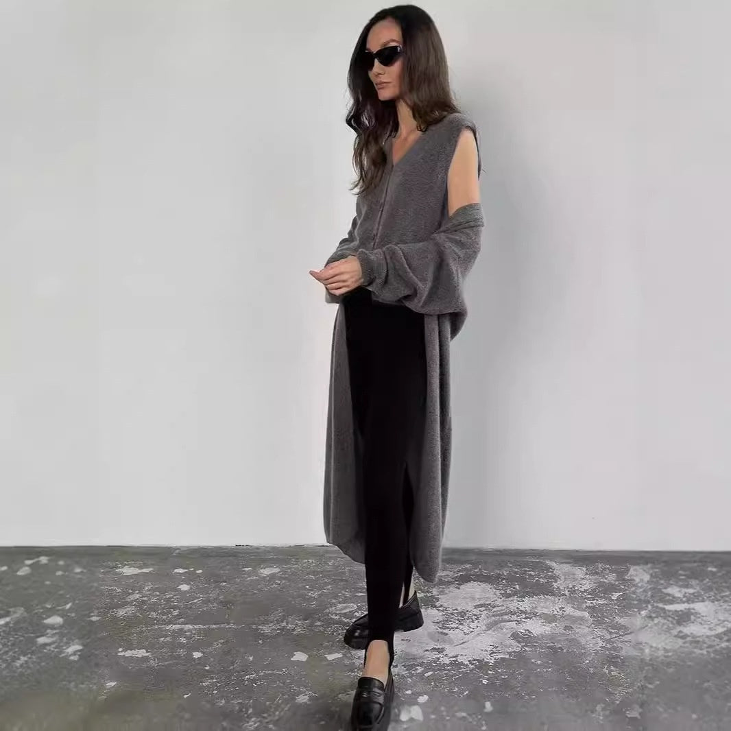 European And American Style Vest Long Sweater Cardigan Women's Suit