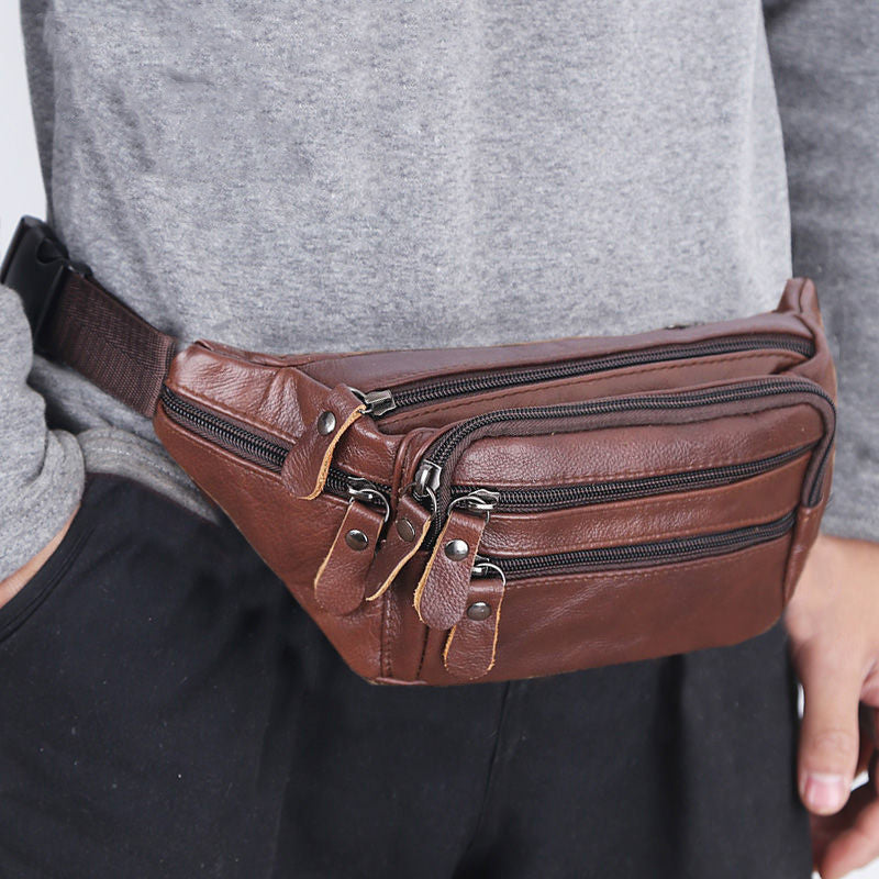 Leather Waist Bag For Men And Women With Multi-function And Large Capacity