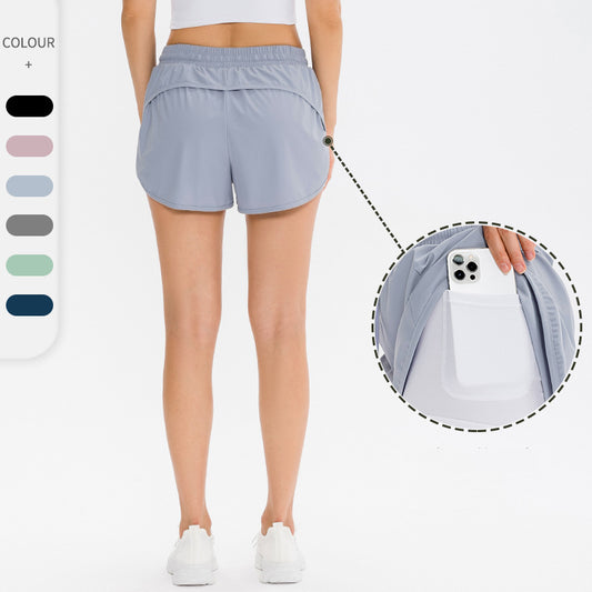 Women's Fake Two-piece Sports Shorts Pockets