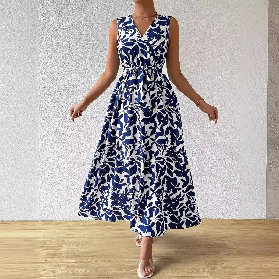 Women's Printed Blue Pattern Extra Long Dress