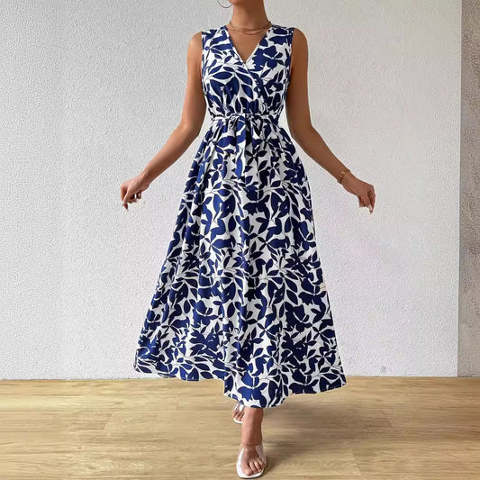 Women's Printed Blue Pattern Extra Long Dress