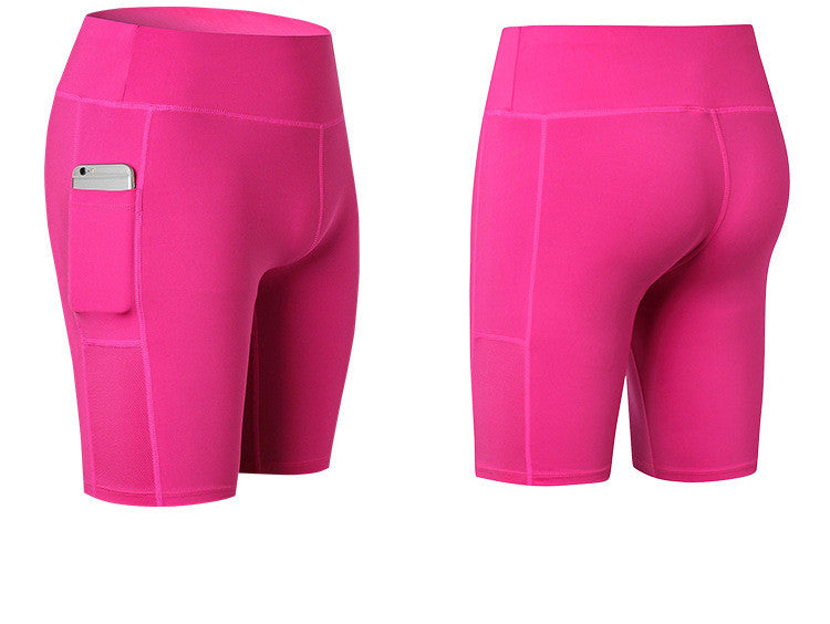 Women's Yoga Shorts Side Pockets Fitness Running Elastic Skinny Dry Perspiration Five Pants