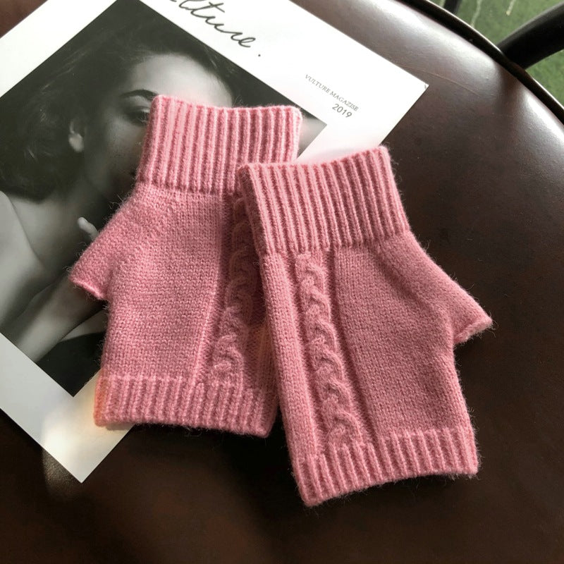 Solid Color Stretch Half Finger Knitted Gloves