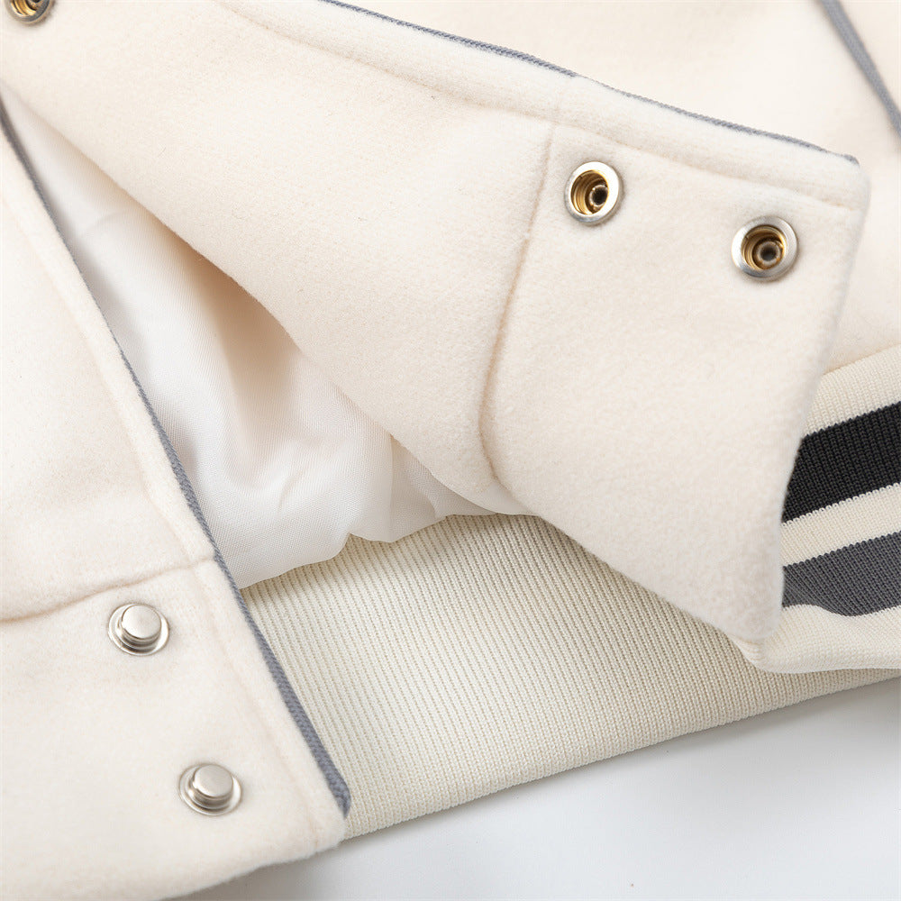 Towel Embroidered Rugby Pattern Leather Sleeve Stitching Jacket Coat