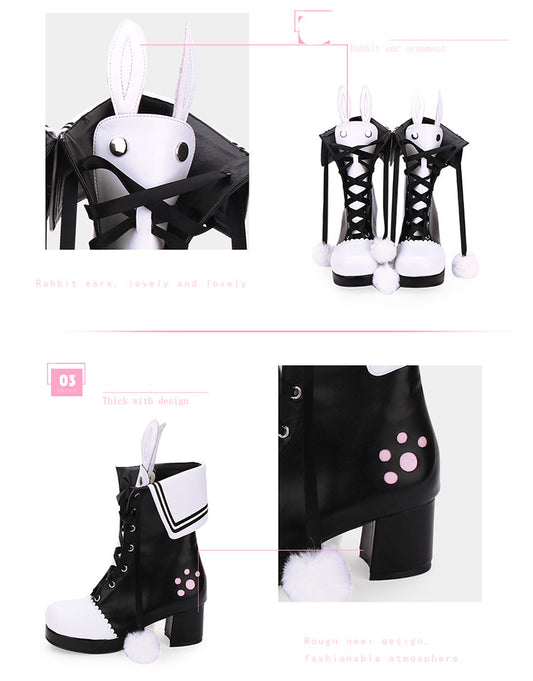 Boots Winter Lace Lapel Embroidered Rabbit Ears Thick Heel Lolita Boots