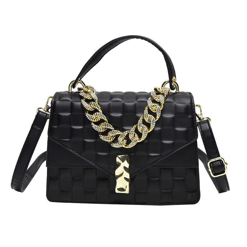 European And American Plaid Thick Chain Portable Small Square Bag