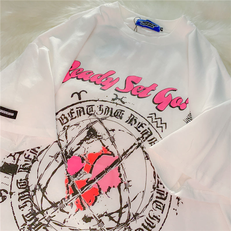 Half Sleeve Letter Print Loose Top
