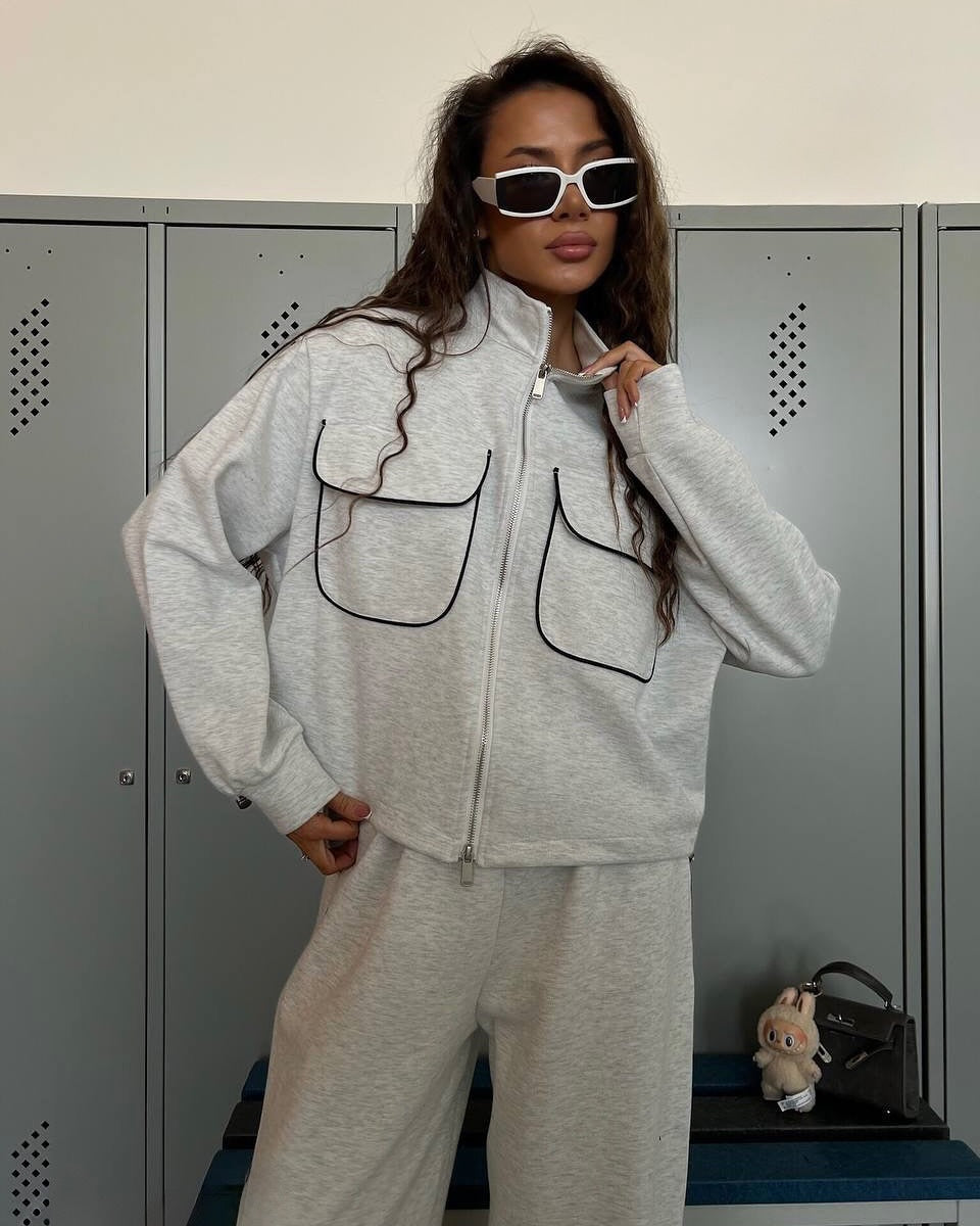 Street-style Half-zip Casual Sportswear Set