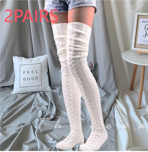 Women's Solid Color Over-the-knee Wool Foot Warmer Stockings